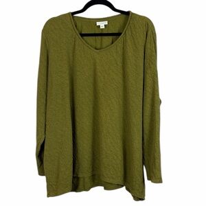 J. Jill Pure Casual Textured Cotton Long Sleeve Scoop Neck Tunic Top XL Olive